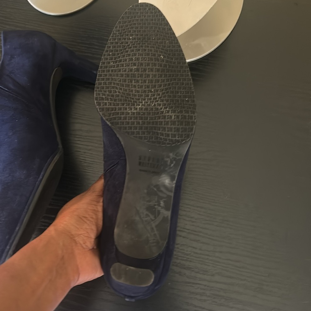 Stuart Weitzman Navy Blue Suede Heeled Booties Made in Spain Size 9.5 M - Picture 13 of 13